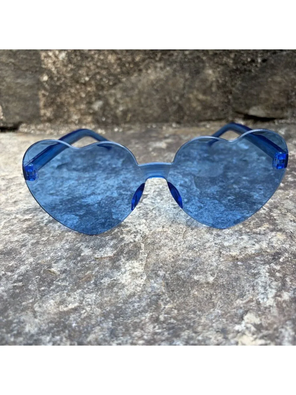 NEW Blue Heart Shaped Sunglasses Rimless Tinted Festival Rave Party Boho Shades